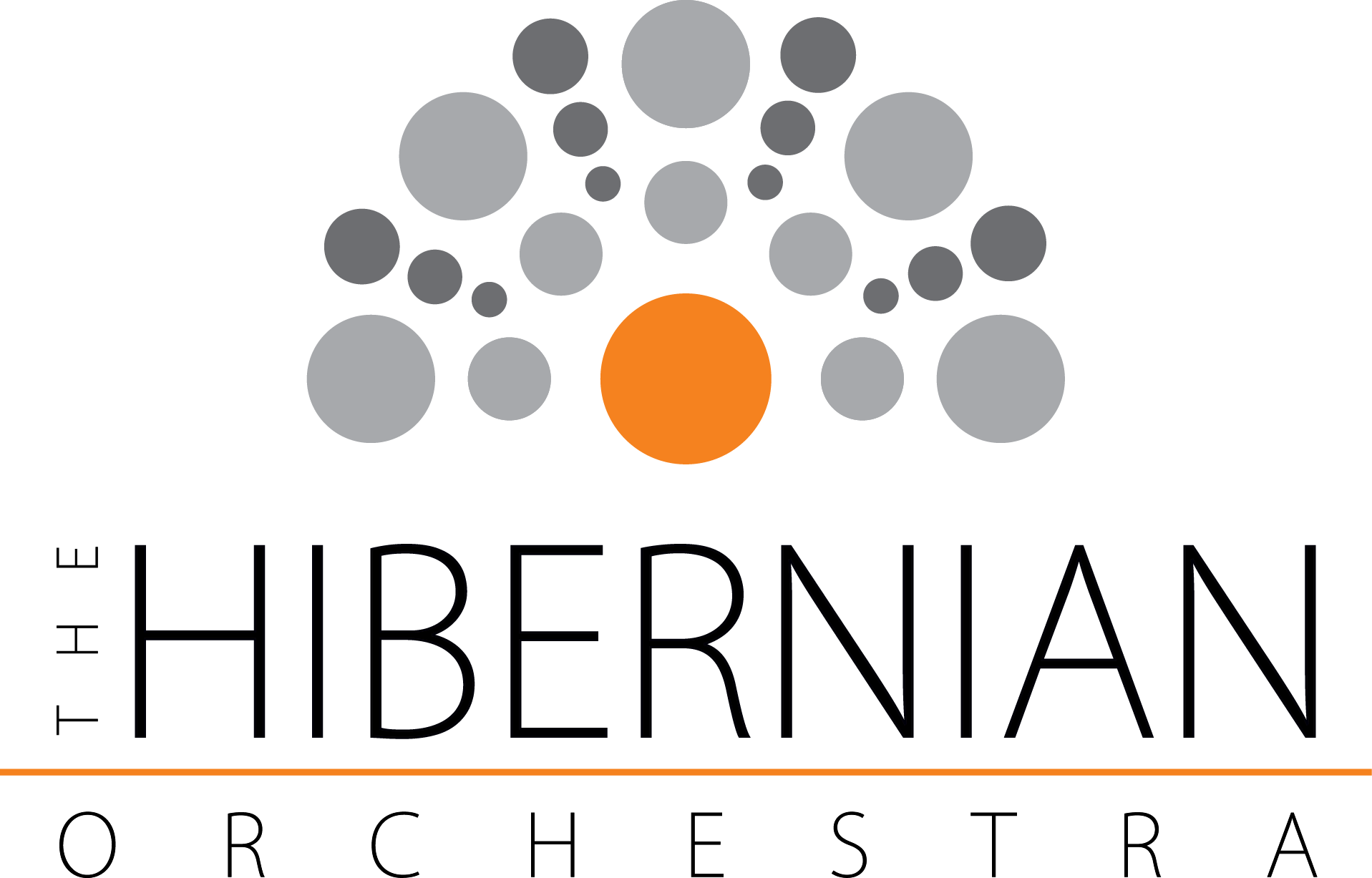 The Hibernian Orchestra logo with grey circular motif and orange centre circle in a simplified mark-only format.