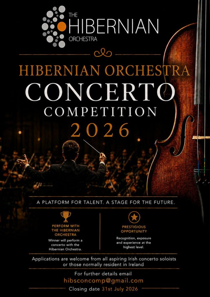 Hibernian Orchestra Concerto Competition 2026 poster with violin image and conductor silhouette